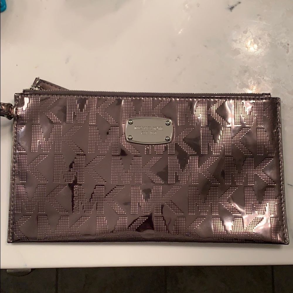 Michael Kors silver logo wristlet